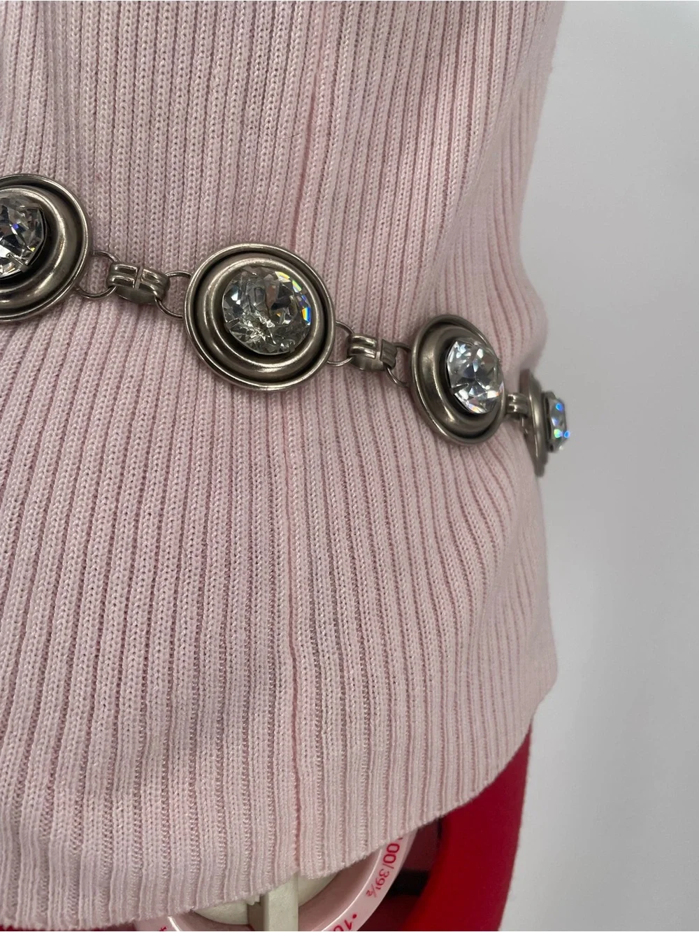 Vintage Chunky Silver Tone Rhinestone Chain Belt Cross Charm Alternative Style